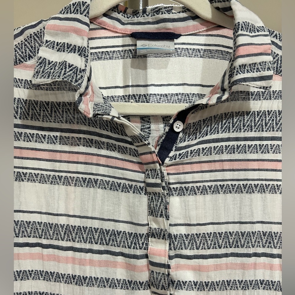 Columbia Striped Tunic Top Small | Blue Pink Boho Lightweight Blouse - Picture 5 of 10